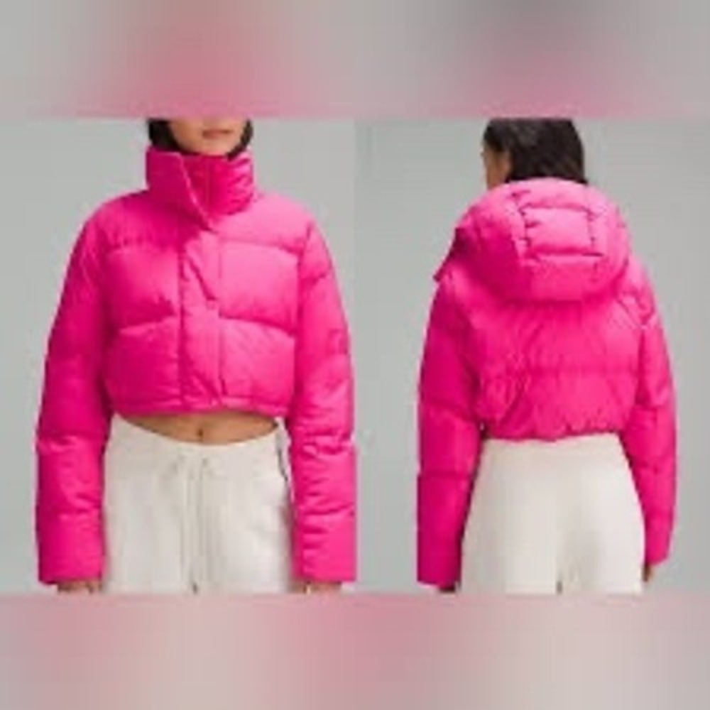 Lululemon hot pink wunder puff super crop jacket coat women's size 14 Barbiecore